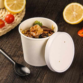 White Kraft Paper Cup with Cover for Ice Cream / Soup / Dessert Cake Party Tableware Bowl 50 pcs / Pack